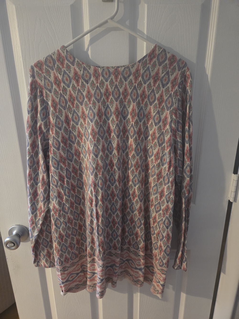 J. Jill Long-Sleeve Geometric Print Top in Coral, Blue, Cream